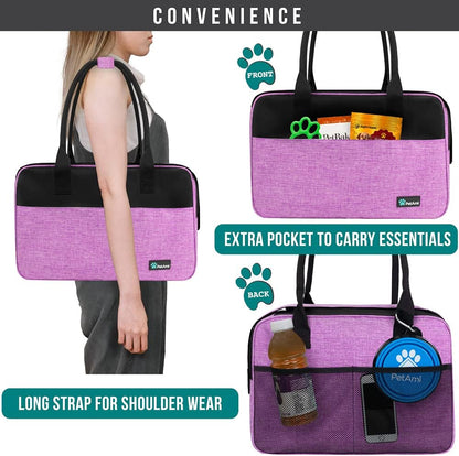 Dog Purse Carrier for Small Dogs, Airline Approved Soft Sided Pet Carrier with Pockets, Ventilated Dog Carrying Bag for Puppy Cat, Dog Travel Supplies Bag, Sherpa Bed, Max 12 Lbs, Purple