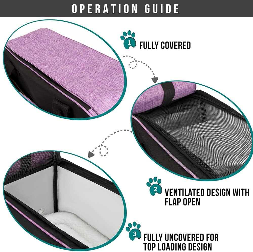 Dog Purse Carrier for Small Dogs, Airline Approved Soft Sided Pet Carrier with Pockets, Ventilated Dog Carrying Bag for Puppy Cat, Dog Travel Supplies Bag, Sherpa Bed, Max 12 Lbs, Purple