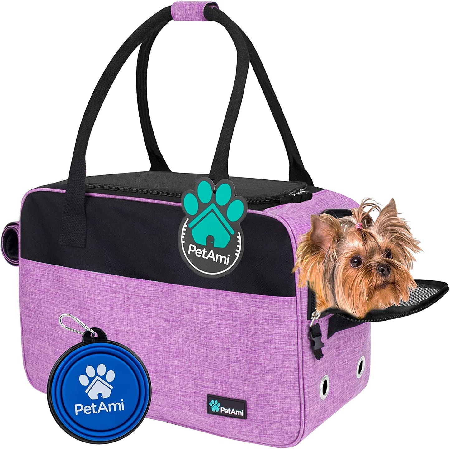 Dog Purse Carrier for Small Dogs, Airline Approved Soft Sided Pet Carrier with Pockets, Ventilated Dog Carrying Bag for Puppy Cat, Dog Travel Supplies Bag, Sherpa Bed, Max 12 Lbs, Purple