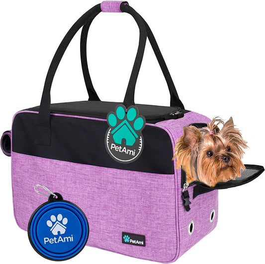 Dog Purse Carrier for Small Dogs, Airline Approved Soft Sided Pet Carrier with Pockets, Ventilated Dog Carrying Bag for Puppy Cat, Dog Travel Supplies Bag, Sherpa Bed, Max 12 Lbs, Purple