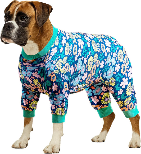 Comfortable Post-Surgery Pajamas for Large Dogs - Lightweight Onesie for Pitbulls in Blue Green, Size L