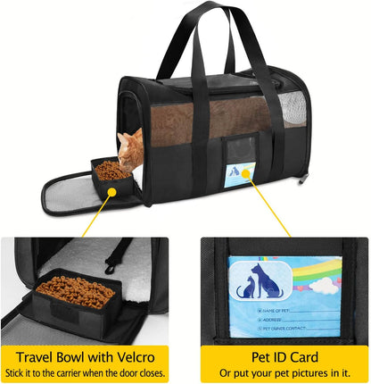 Pet Carrier Airline Approved, Cat Carriers for Medium Cats Small Cats, Soft Dog Carriers for Small Dogs, TSA Approved Pet Carrier for Cat Dog of 15 Lbs, Puppy Carrier,Black