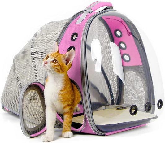 Expandable Cat Backpack, Space Capsule Bubble Transparent Clear Pet Carrier for Small Dog, Pet Carrying Hiking Traveling Backpack